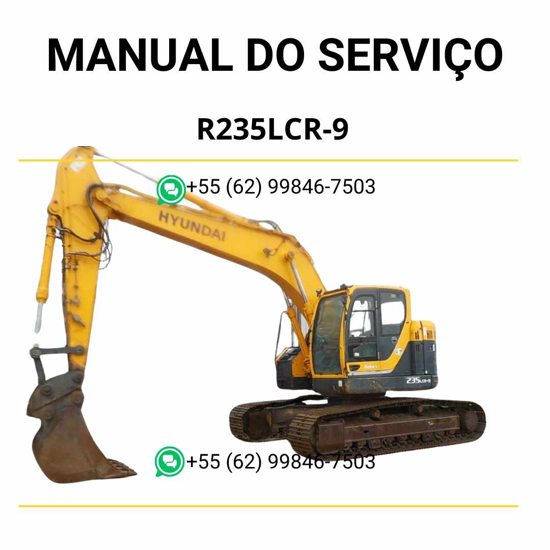 Manual de serviço Hyundai R235LCR-9 escavador hidráulico em PDF com instruções técnicas detalhadas, diagramas ilustrados e guia de manutenção