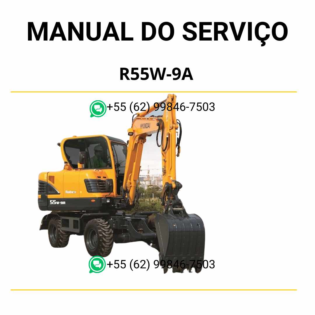 Manual de serviço Hyundai R55W-9A excavador de rodas em PDF com instruções detalhadas de manutenção e diagramas técnicos completos