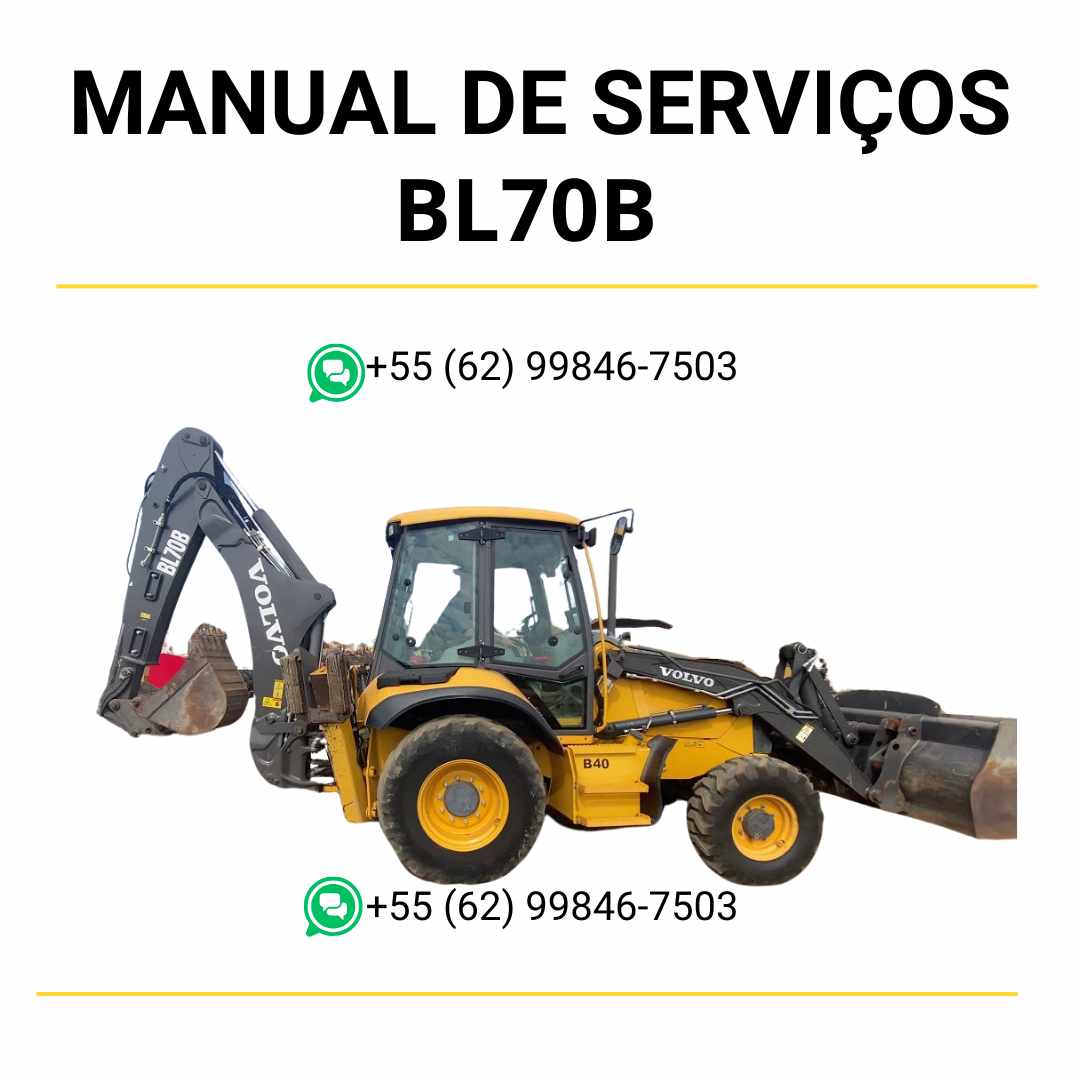 Manual de serviço de oficina Volvo BL70B em PDF, com procedimentos técnicos de manutenção, ajustes e reparos completos para retroescavadeiras