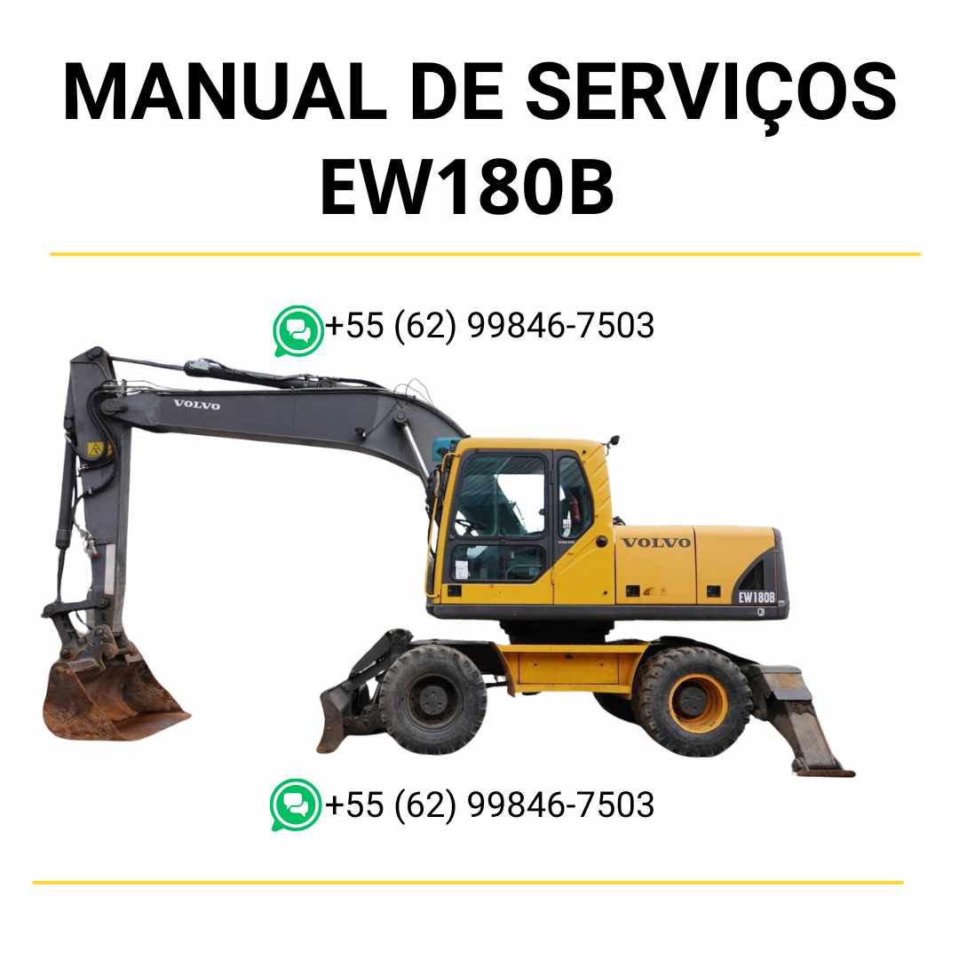 Manual de serviço de oficina Volvo EW180B escavadeira em PDF com guia completo de manutenção, ilustrações técnicas e instruções práticas de reparo