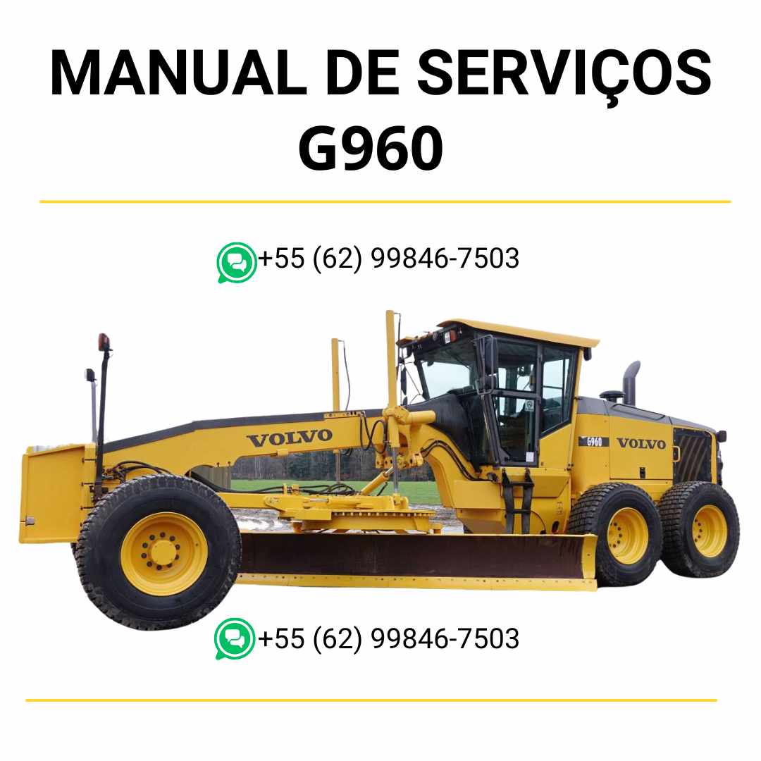 Manual de serviço de oficina Volvo G960 motoniveladora em PDF com instruções técnicas detalhadas, guia completo de manutenção e reparos