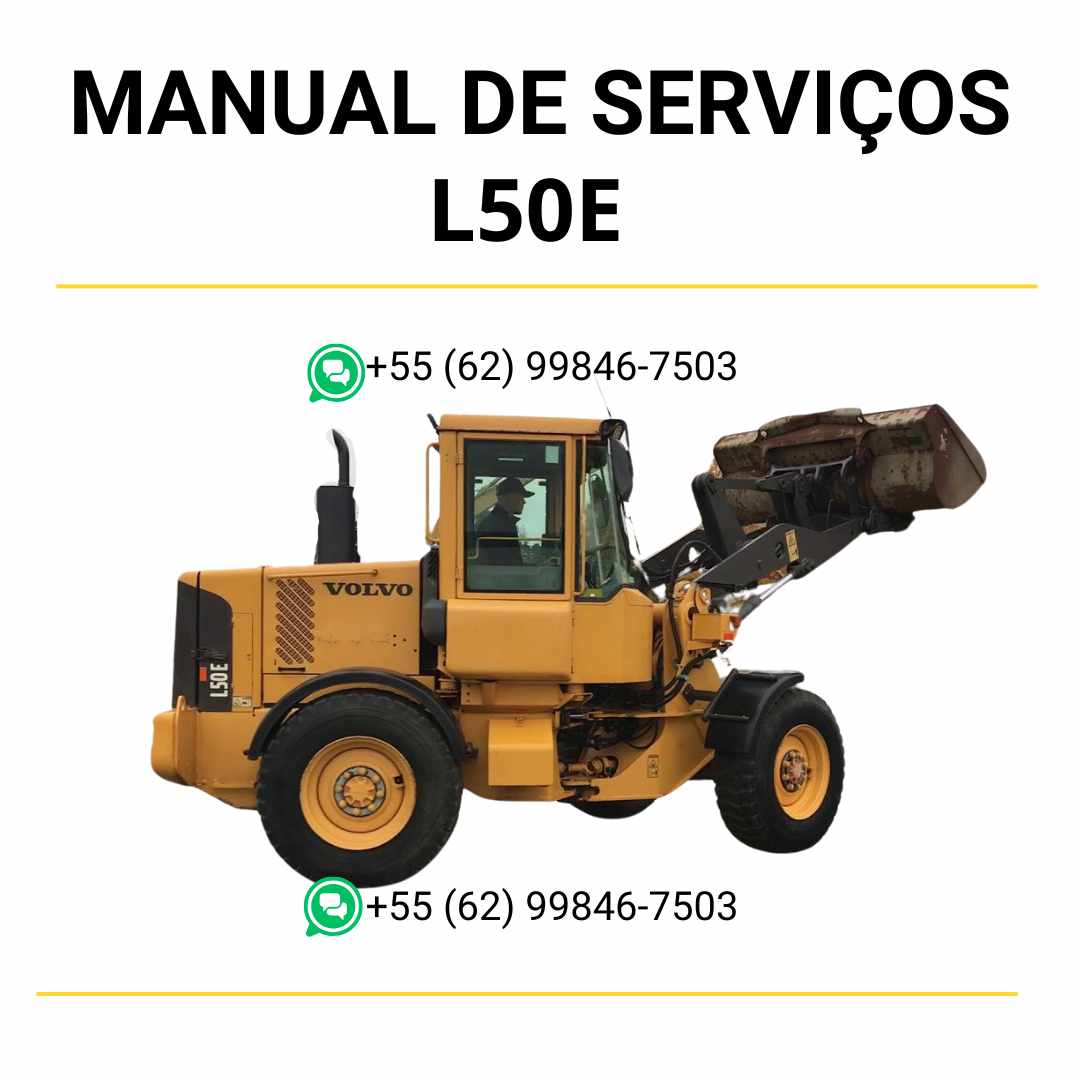 Manual de serviço Volvo L50E pá carregadeira em PDF com instruções de oficina, ajustes hidráulicos e manutenção detalhada.