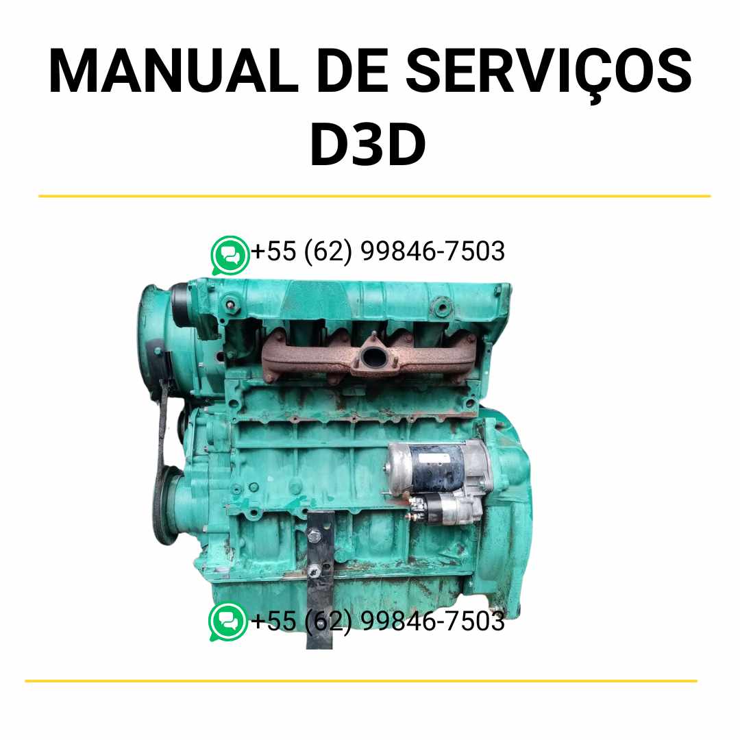 Manual de serviço de oficina do motor Volvo D3D em PDF, com instruções técnicas para manutenção preventiva, ajustes e reparos em máquinas Volvo