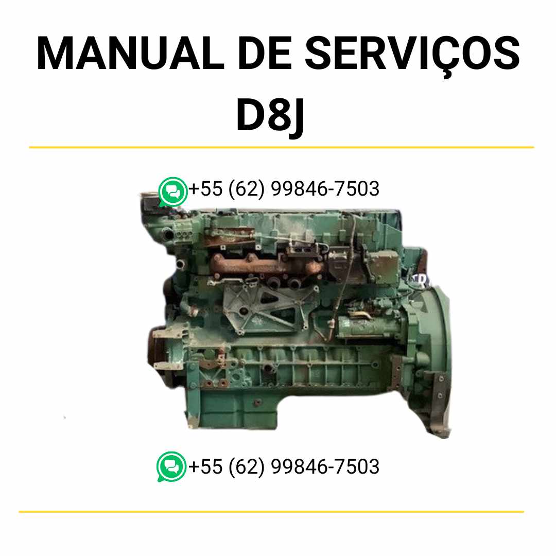Manual de serviço de oficina do motor Volvo D8J em PDF, trazendo instruções técnicas completas para manutenção, reparos e diagnósticos em máquinas Volvo