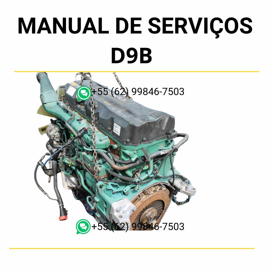 Manual de serviço de oficina do motor Volvo D9B em PDF, com conteúdo técnico detalhado para manutenção, ajustes e reparos em máquinas Volvo