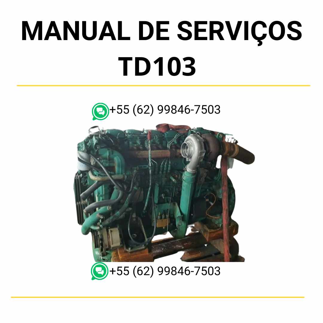 Manual de serviço de oficina do motor Volvo TD103 em PDF, com orientações completas para manutenção, diagnósticos e reparos em máquinas Volvo