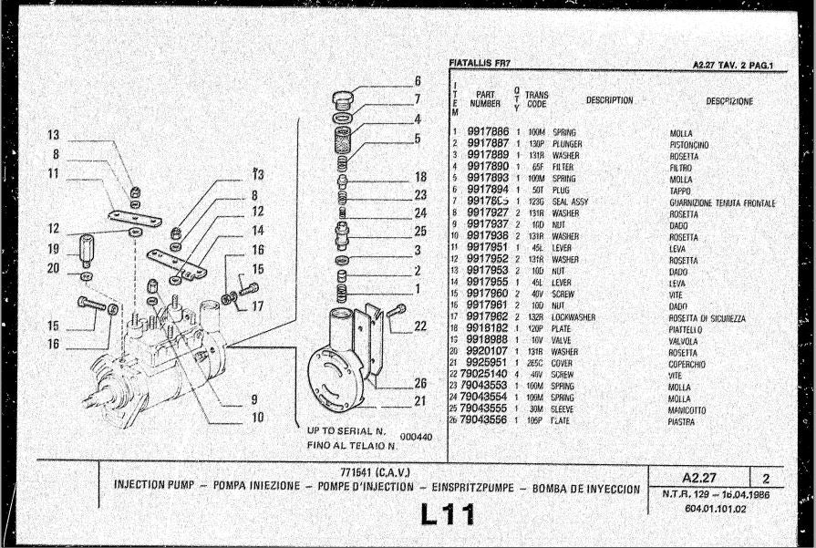 catalago de pecas retroescavadeira FR7 fiat allis