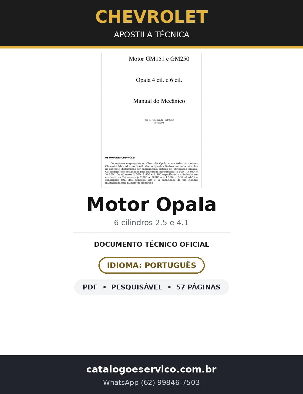 Apostila Técnica Motor Chevrolet Opala — GM151 e GM250 (57 págs.) — capa