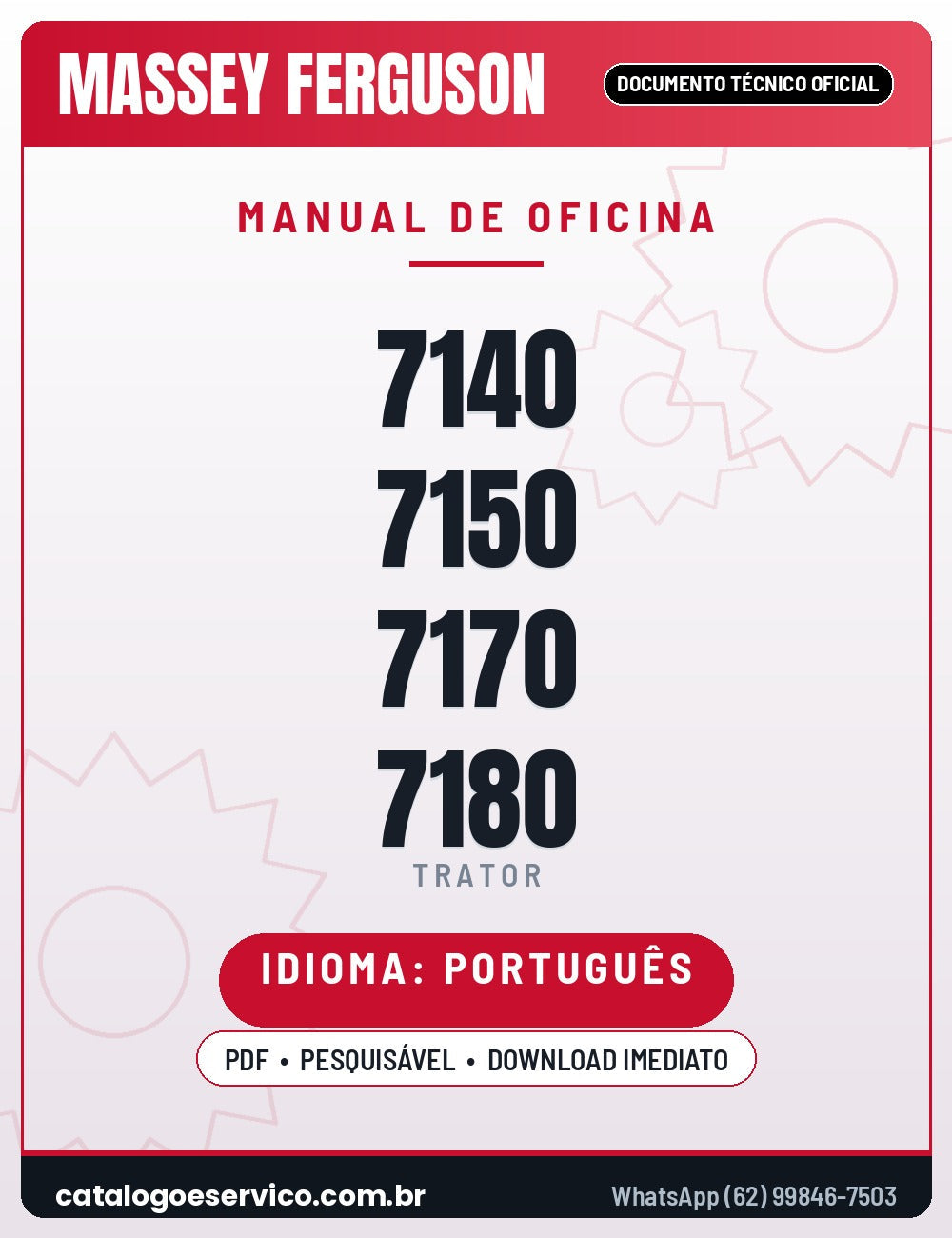 Capa — Manual de Oficina Trator Massey Ferguson MF 7140 7150 7170 7180 — 938 páginas