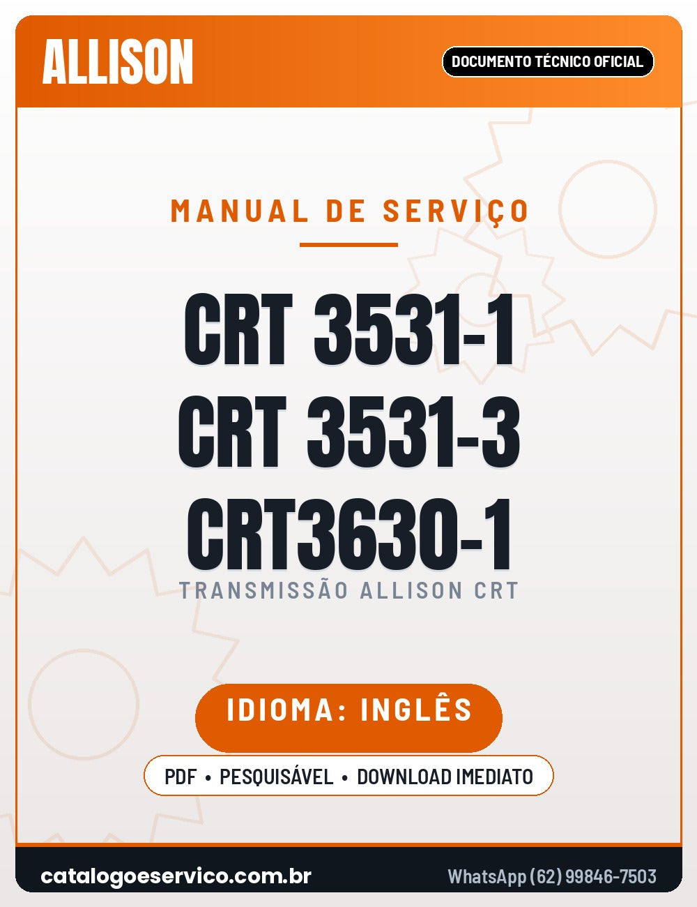 Capa — Manual de Serviço Transmissão Allison CRT 3531-1 CRT 3531-3 CRT 3630-1 (Inglês)