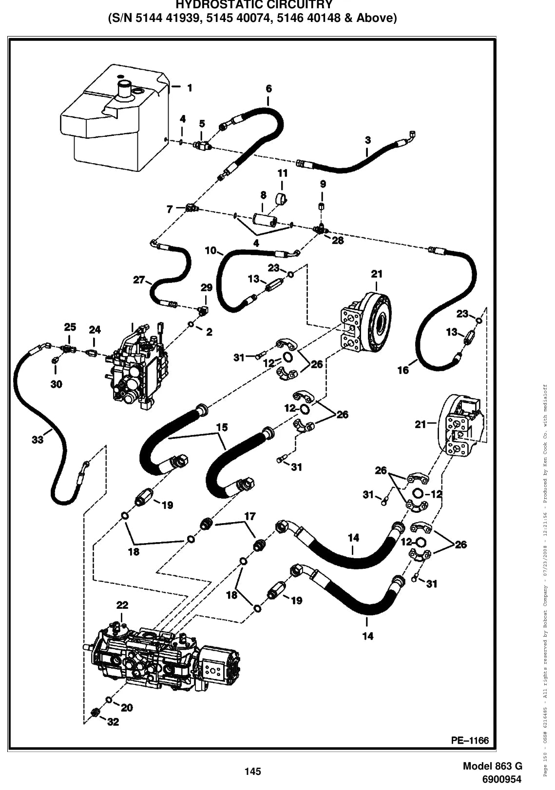 Página ilustrada do Catálogo de Peças Bobcat 863 G com as posições numeradas