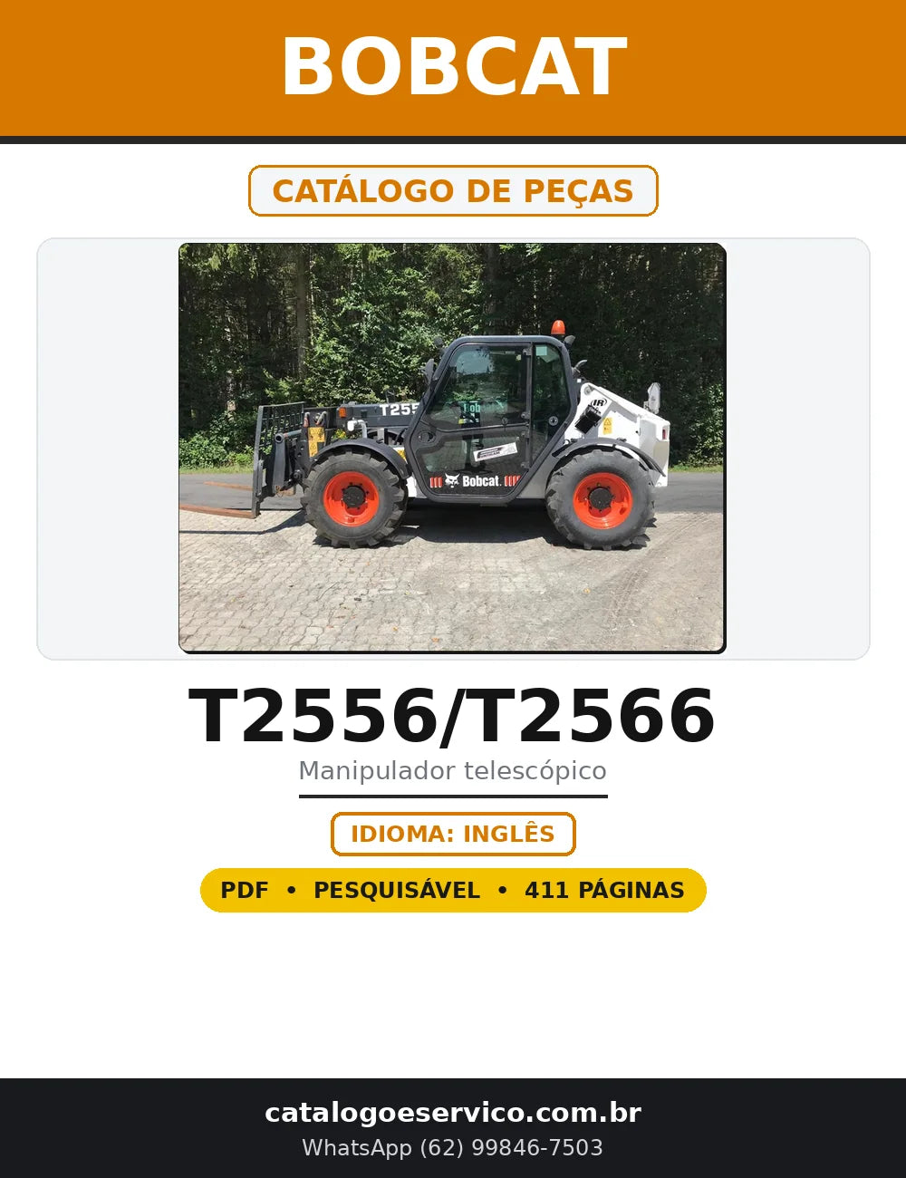 Capa do Catálogo de Peças Bobcat T2556/T2566 em PDF com 411 páginas