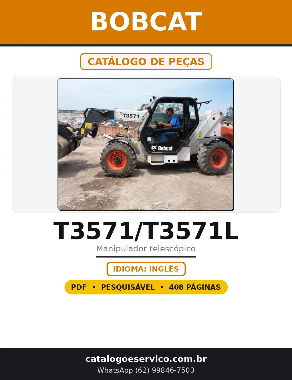 Capa do Catálogo de Peças Bobcat T3571/T3571L em PDF com 408 páginas