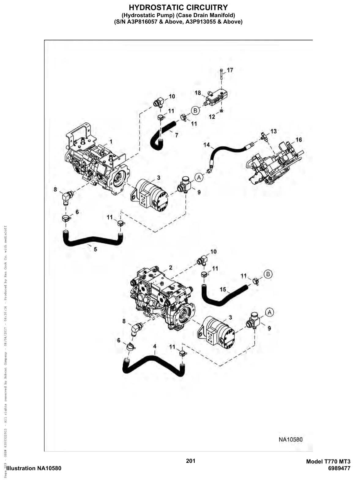 Detalhe de conjunto do Catálogo de Peças Bobcat T770 com as referências de fábrica