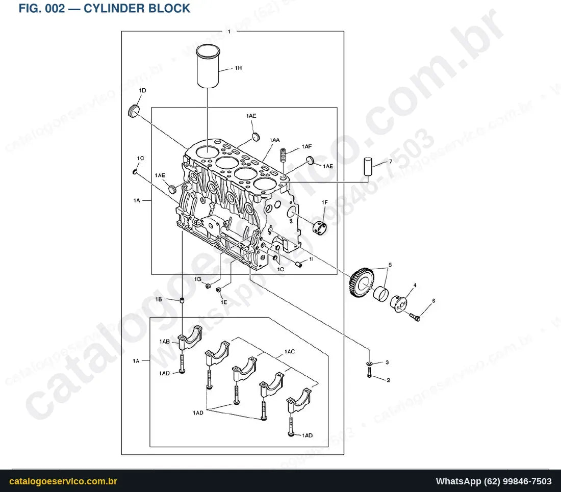 Vista explodida Cylinder Block - Catálogo de Peças Doosan 430