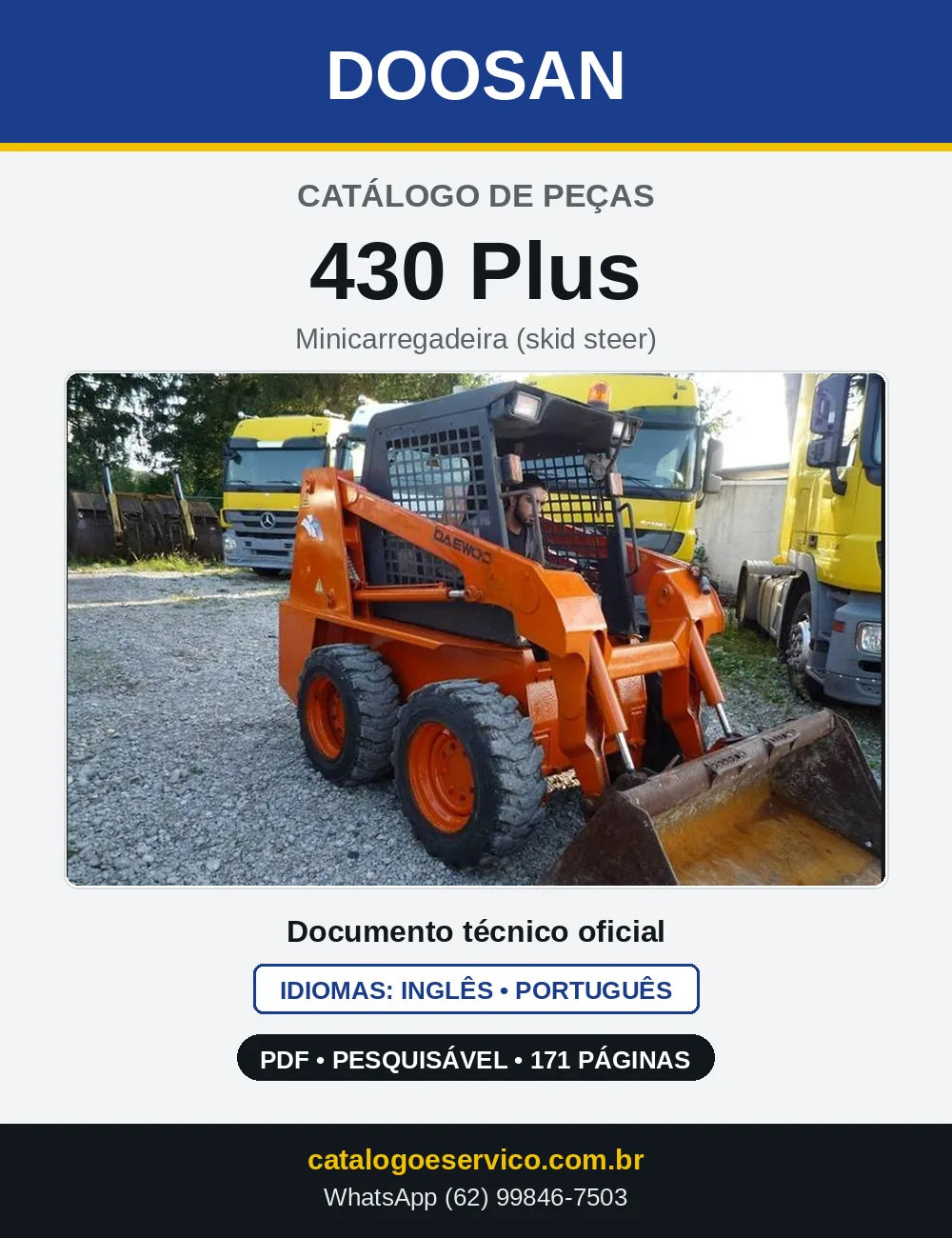 Capa do Catálogo de Peças Doosan 430 Plus em PDF, inglês e português