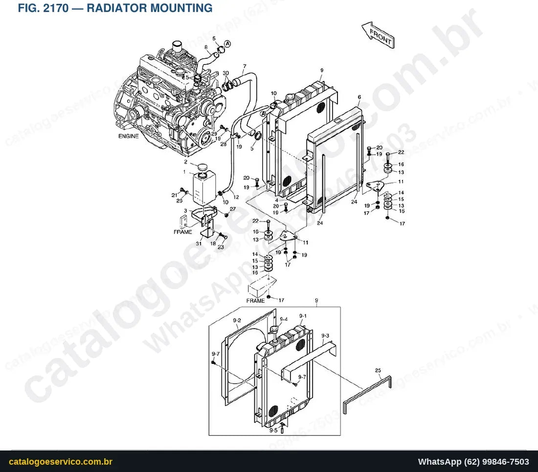 Vista explodida Radiator Mounting - Catálogo de Peças Doosan 450