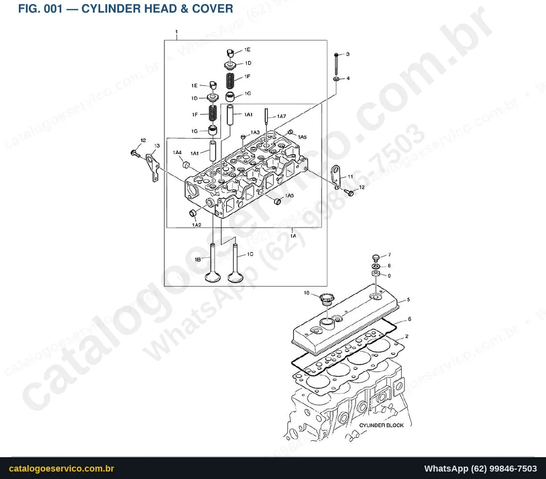 Vista explodida Cylinder Head & Cover - Catálogo de Peças Doosan 460