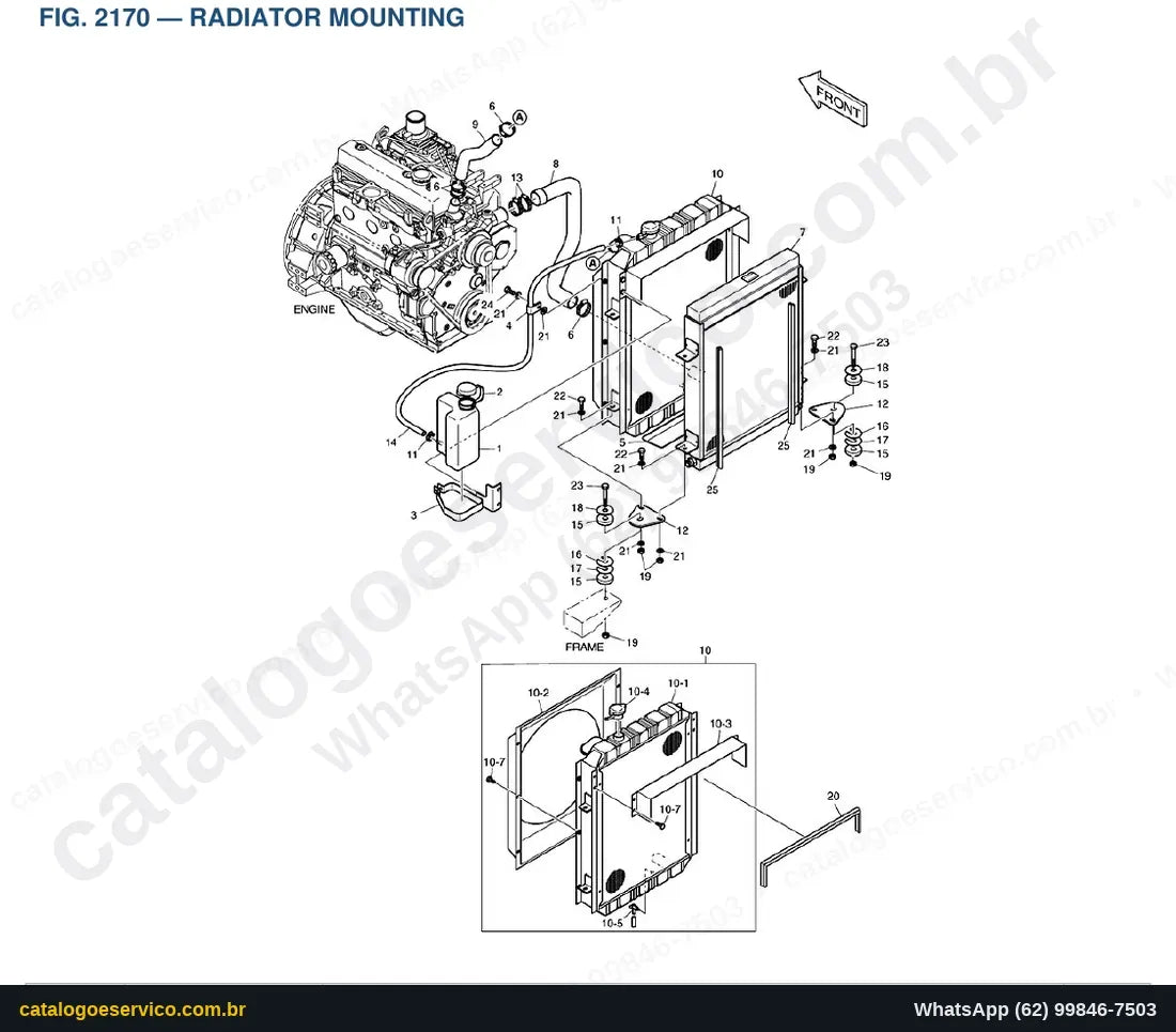 Vista explodida Radiator Mounting - Catálogo de Peças Doosan 460