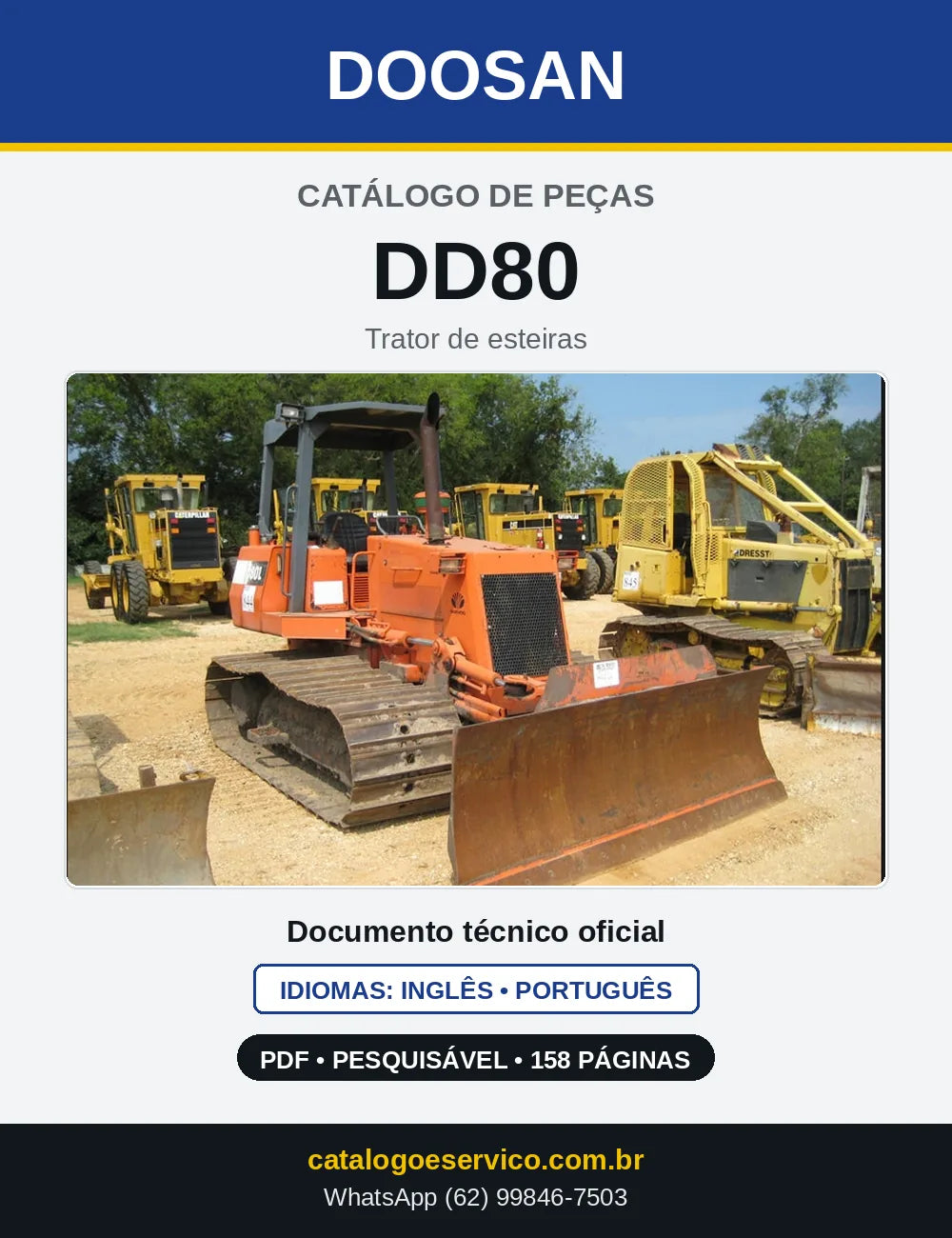 Capa do Catálogo de Peças Doosan DD80 em PDF, inglês e português