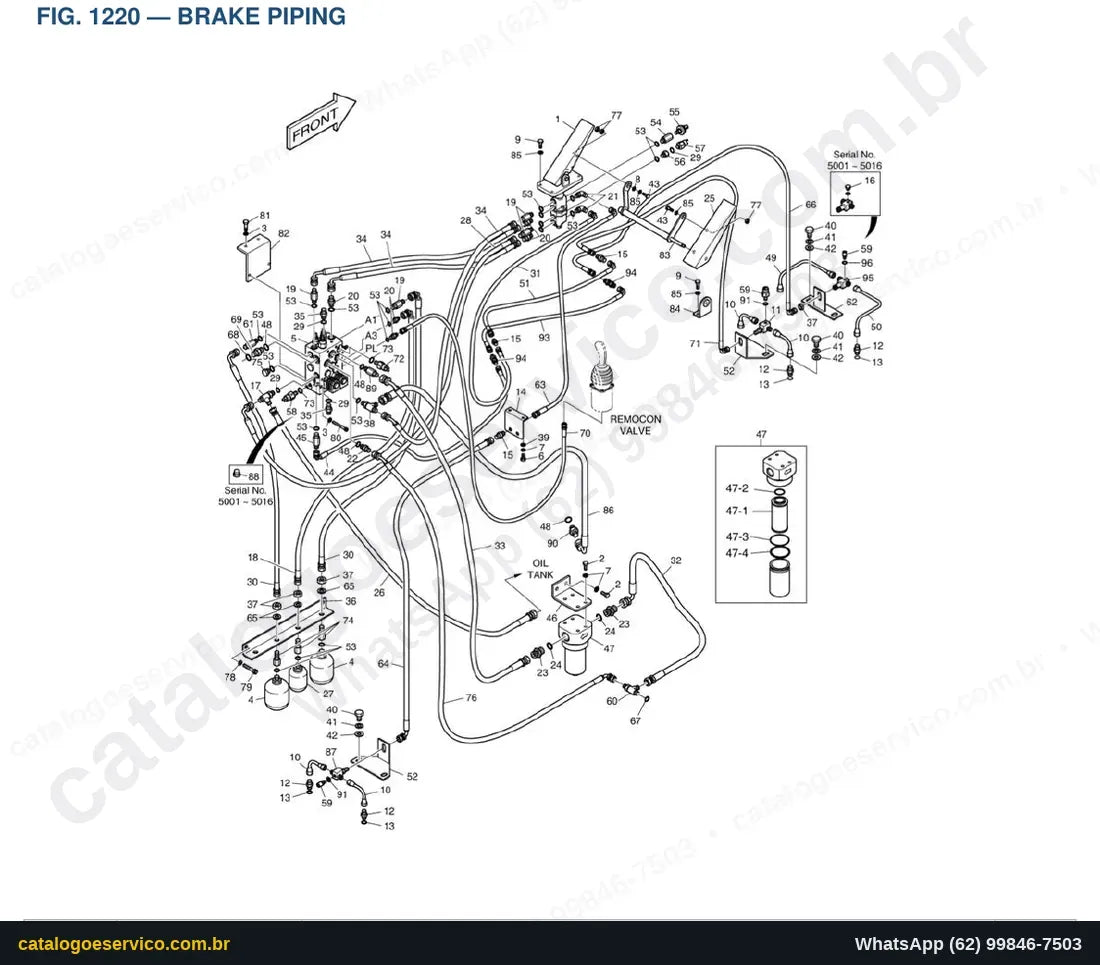 Vista explodida Brake Piping - Catálogo de Peças Doosan DL160