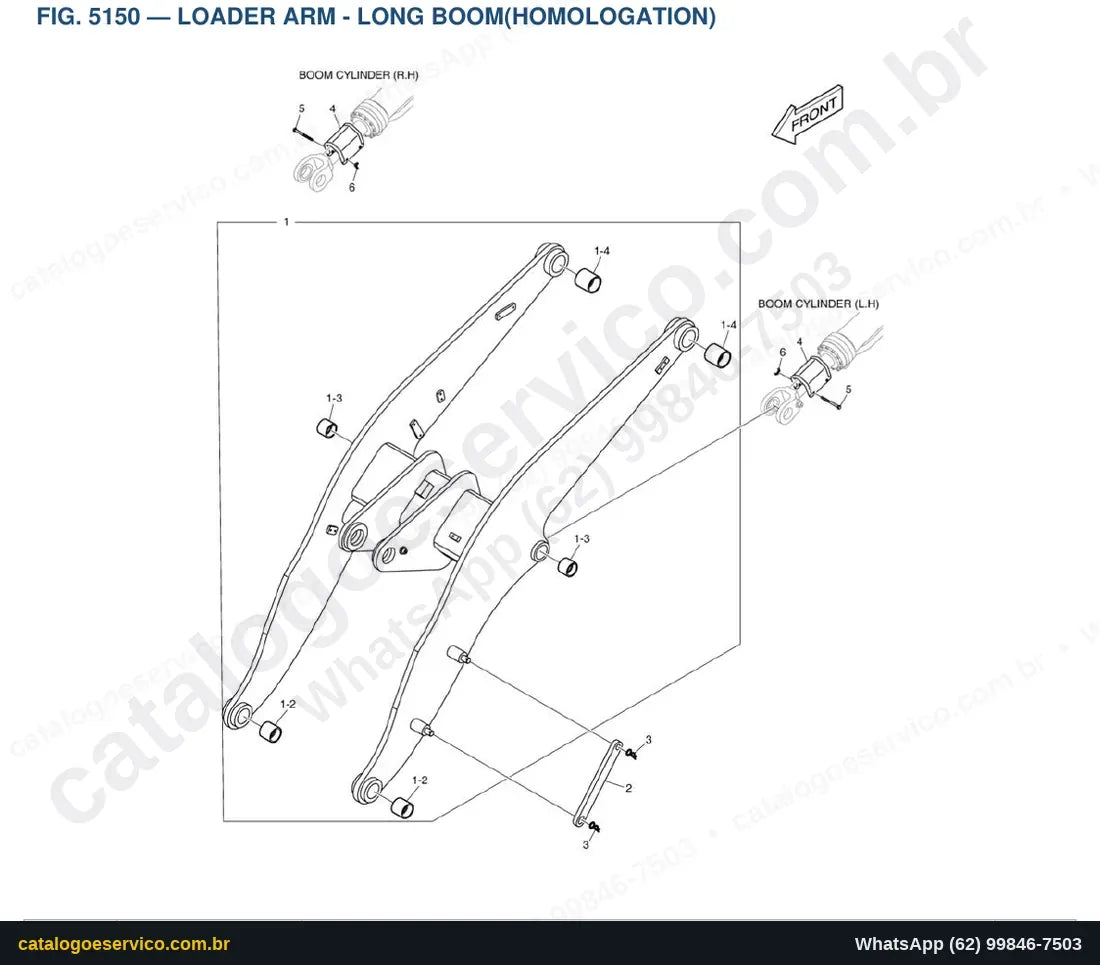 Vista explodida Loader Arm - Long Boom(Homologation) - Catálogo de Peças Doosan DL200-5