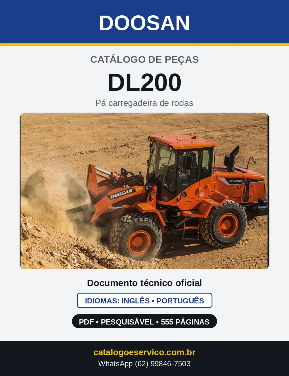 Capa do Catálogo de Peças Doosan DL200 em PDF, inglês e português