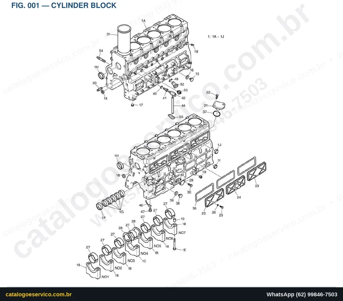 Vista explodida Cylinder Block - Catálogo de Peças Doosan DL200A
