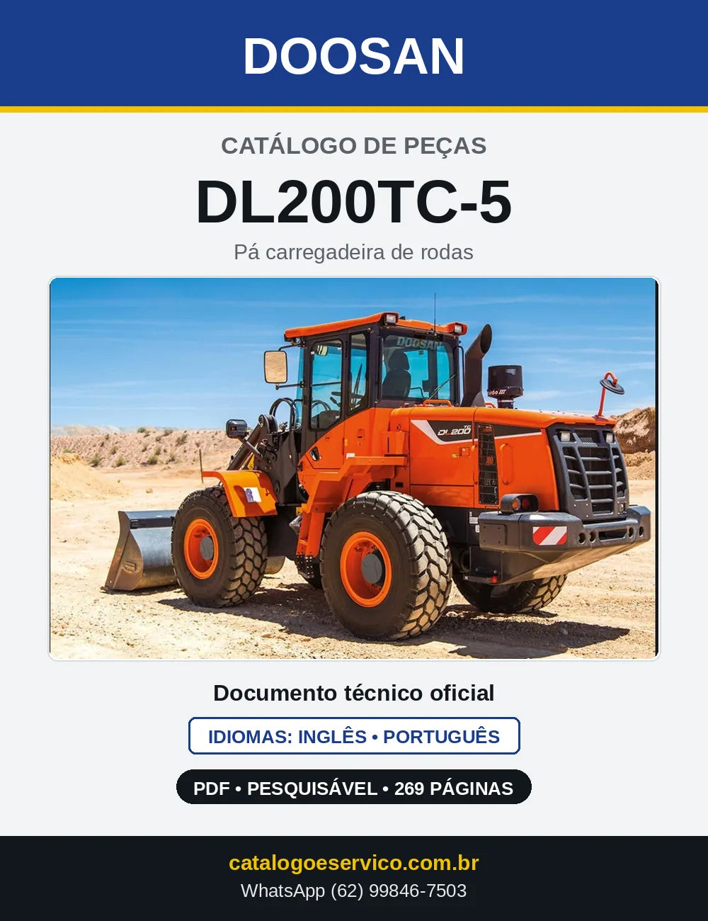 Capa do Catálogo de Peças Doosan DL200TC-5 em PDF, inglês e português