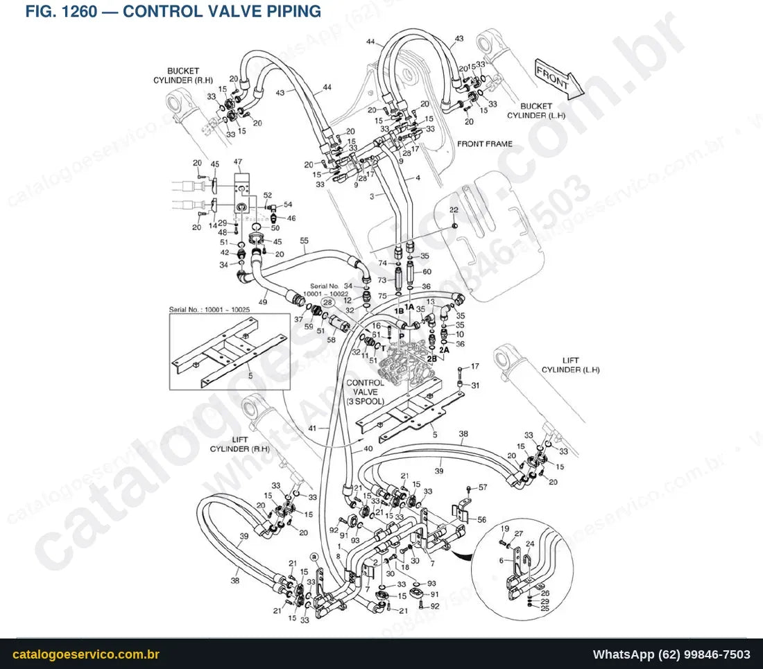 Vista explodida Control Valve Piping - Catálogo de Peças Doosan DL200TC-5