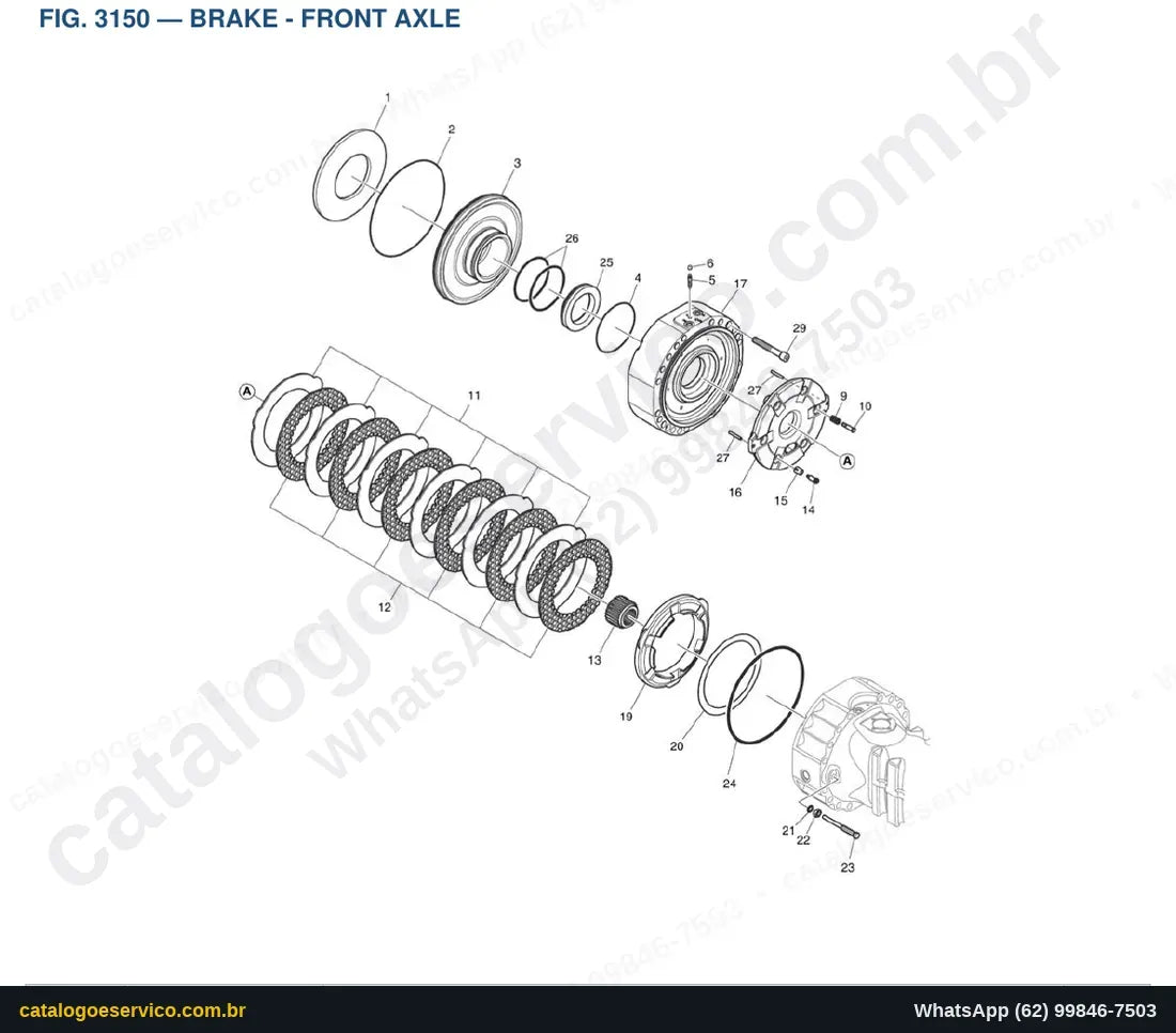 Vista explodida Brake - Front Axle - Catálogo de Peças Doosan DL200TC-5
