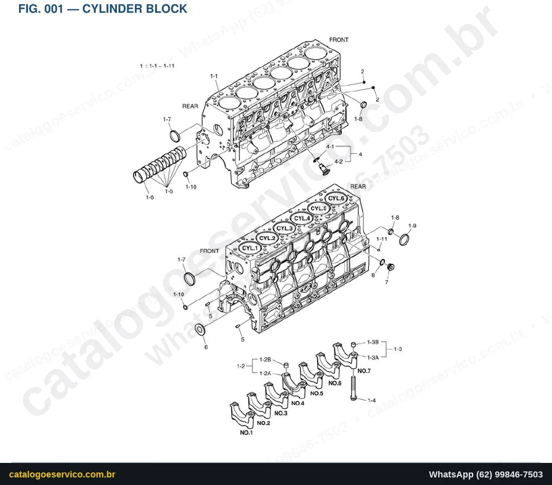 Vista explodida Cylinder Block - Catálogo de Peças Doosan DL220-5