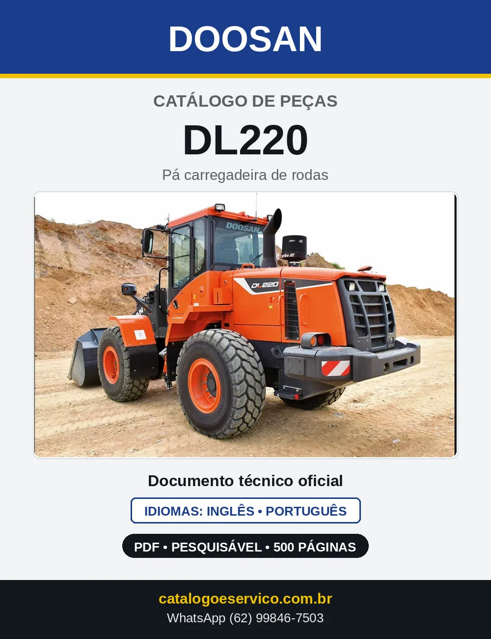 Capa do Catálogo de Peças Doosan DL220 em PDF, inglês e português