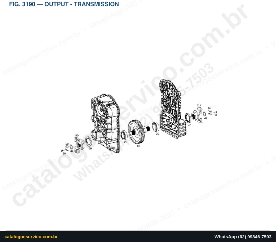 Vista explodida Output - Transmission - Catálogo de Peças Doosan DL220