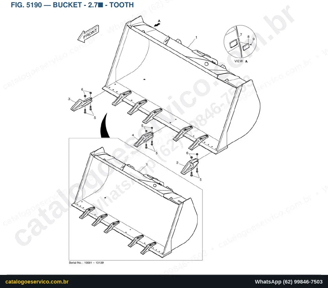 Vista explodida Bucket - 2.7■ - Tooth - Catálogo de Peças Doosan DL250-3