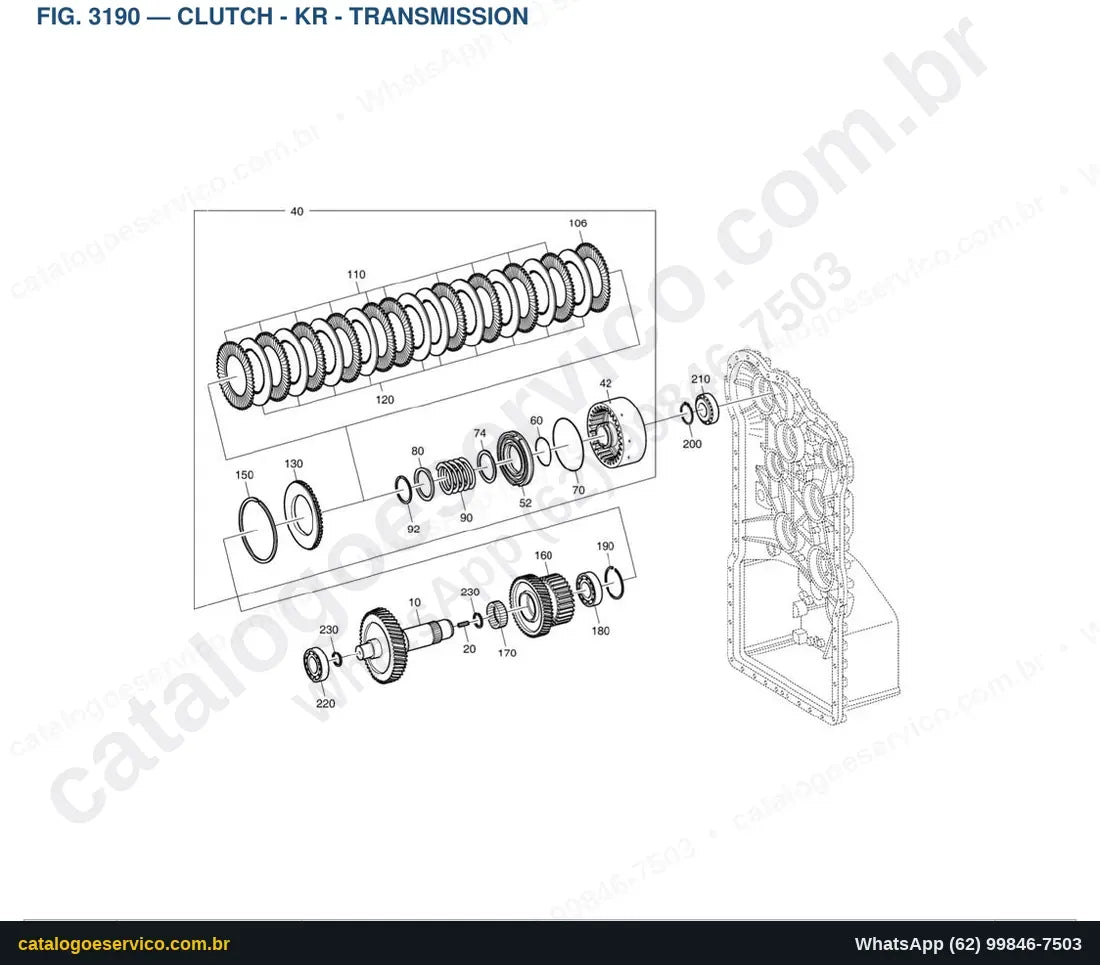 Vista explodida Clutch - Kr - Transmission - Catálogo de Peças Doosan DL250A