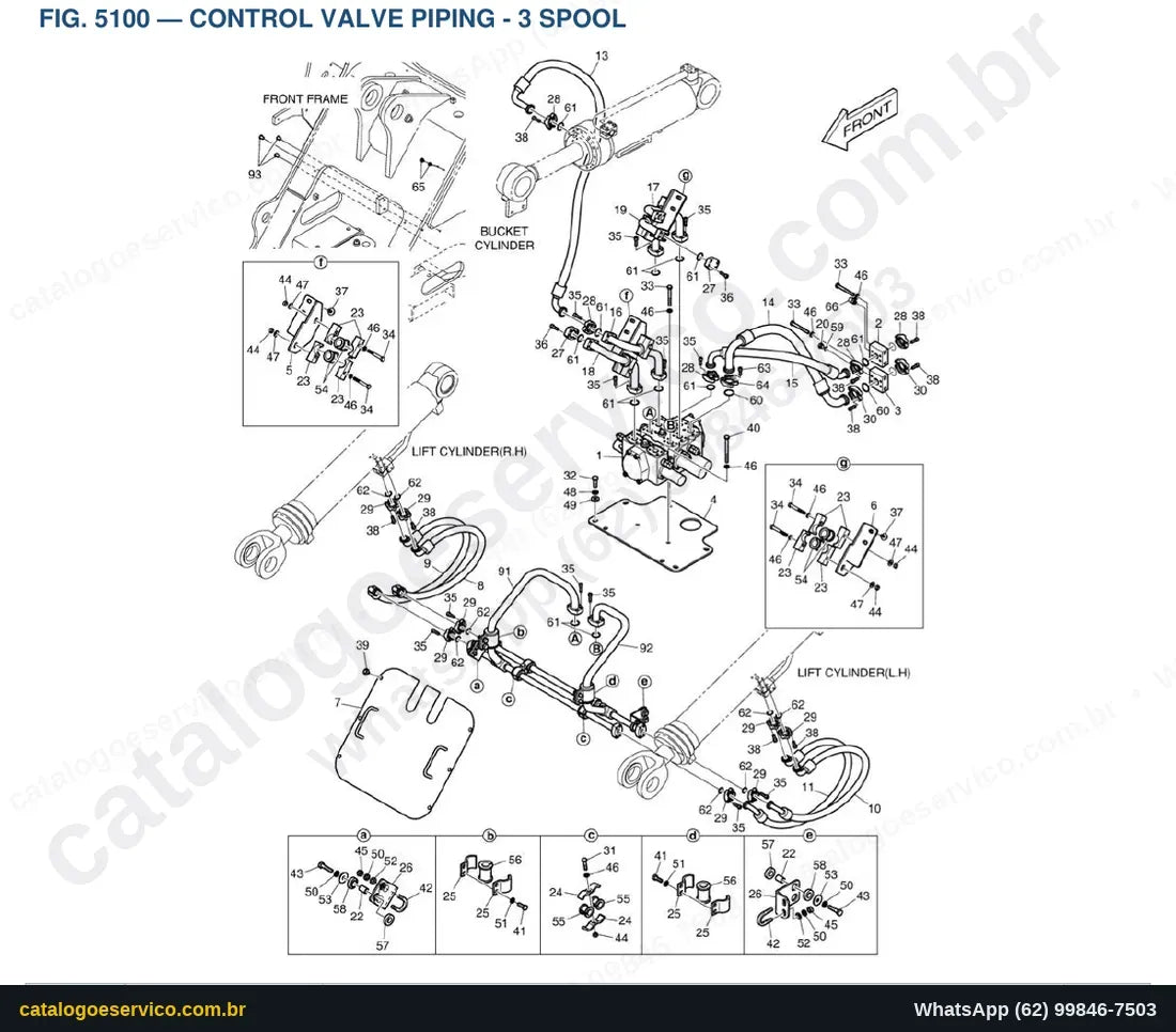 Vista explodida Control Valve Piping - 3 Spool - Catálogo de Peças Doosan DL250A