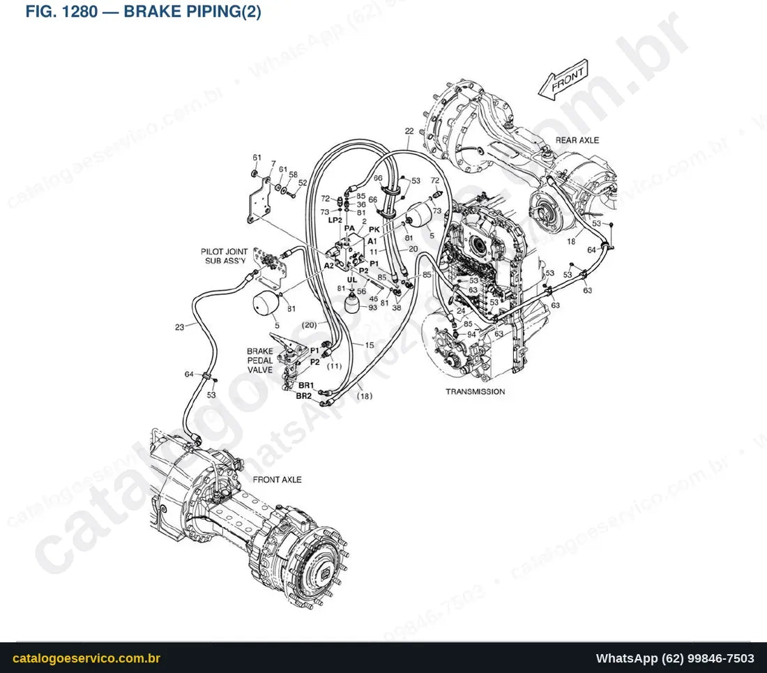 Vista explodida Brake Piping(2) - Catálogo de Peças Doosan DL250TC-3