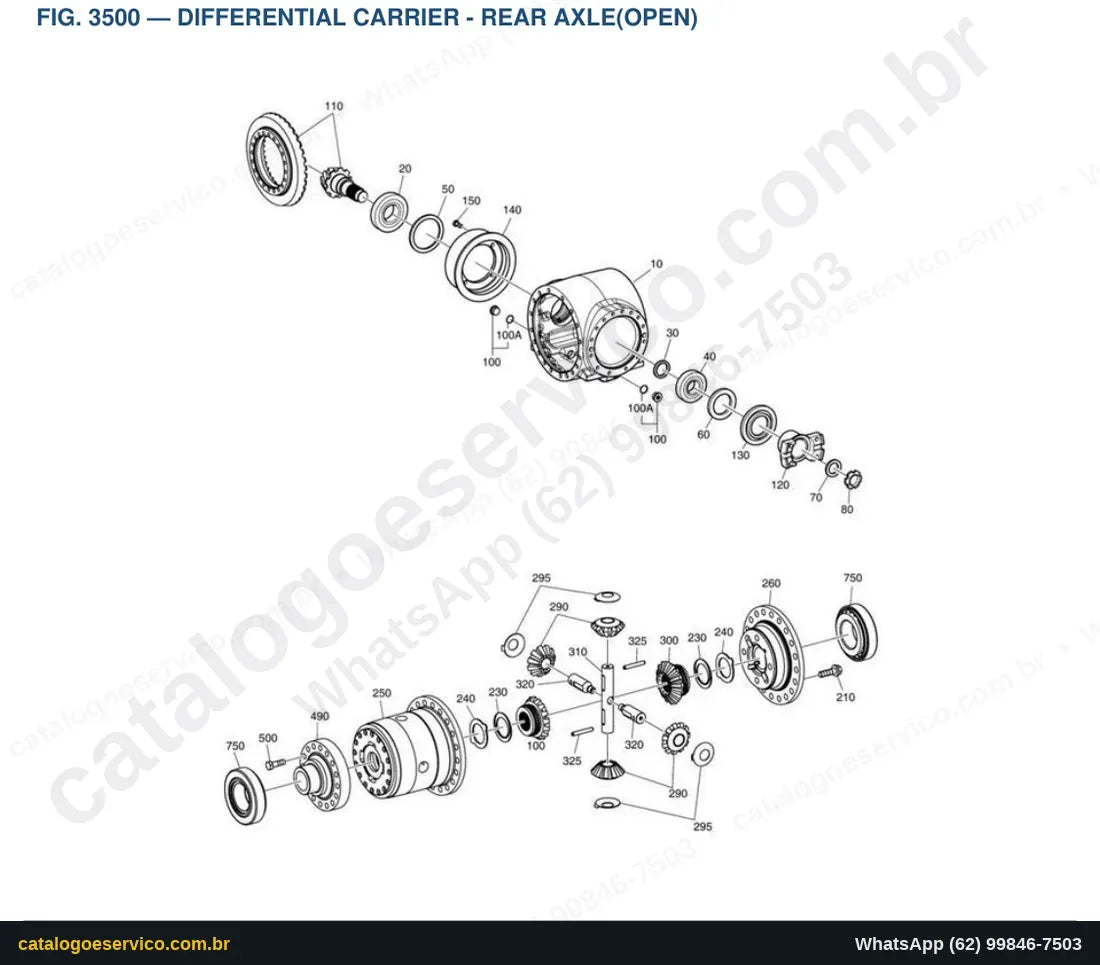 Vista explodida Differential Carrier - Rear Axle(Open) - Catálogo de Peças Doosan DL300-3
