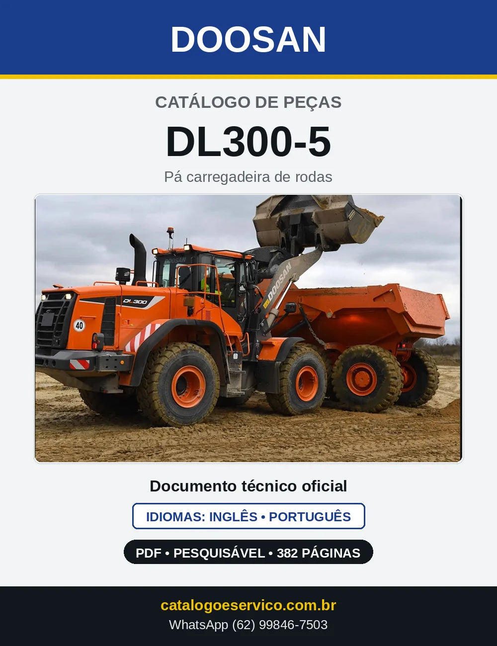 Capa do Catálogo de Peças Doosan DL300-5 em PDF, inglês e português