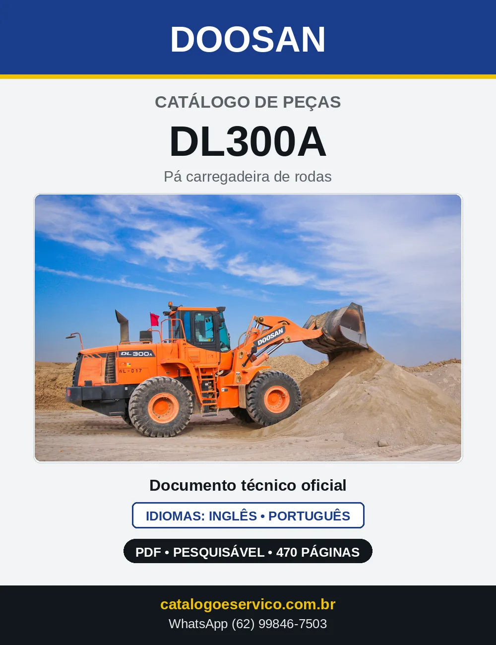 Capa do Catálogo de Peças Doosan DL300A em PDF, inglês e português