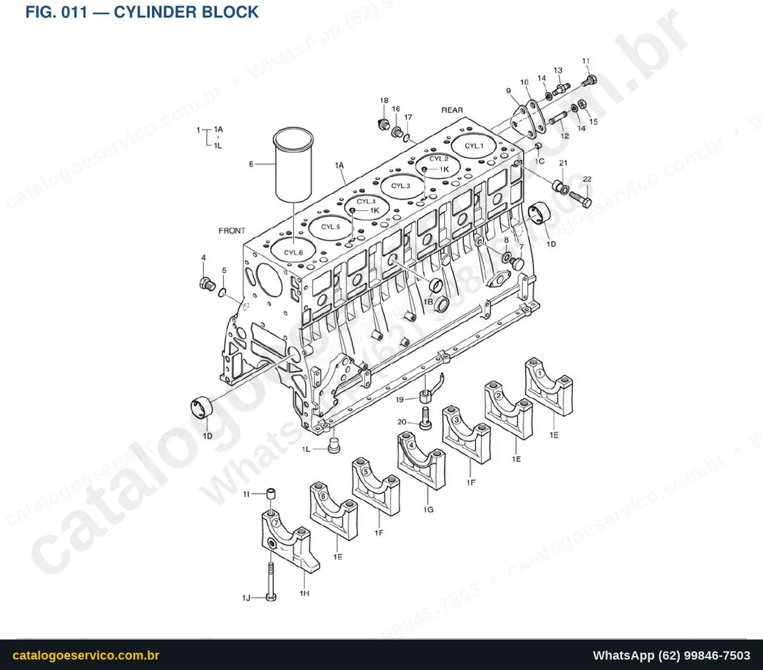 Vista explodida Cylinder Block - Catálogo de Peças Doosan DL300A