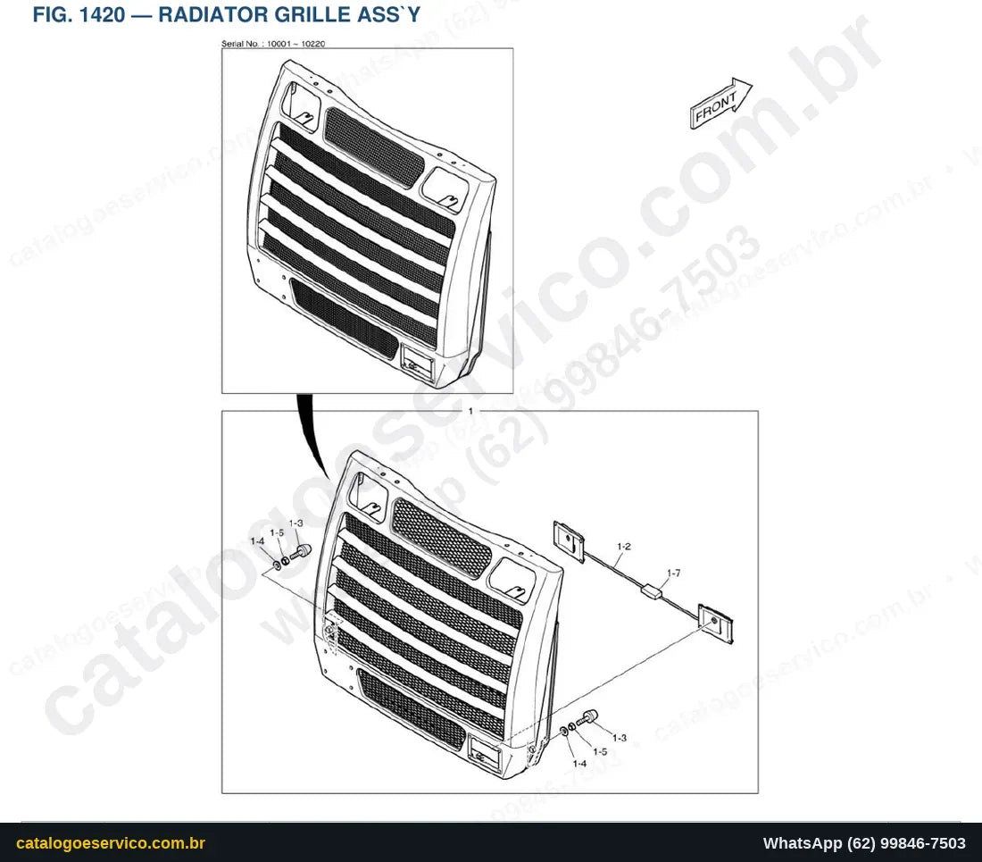 Vista explodida Radiator Grille Ass`Y - Catálogo de Peças Doosan DL300A