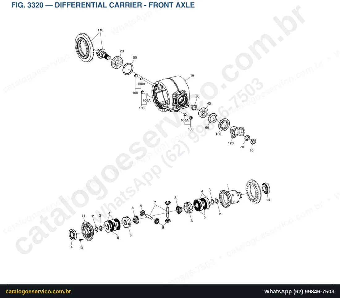 Vista explodida Differential Carrier - Front Axle - Catálogo de Peças Doosan DL300A