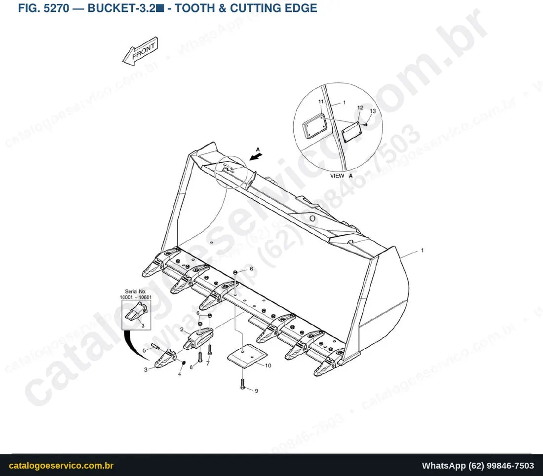 Vista explodida Bucket-3.2■ - Tooth & Cutting Edge - Catálogo de Peças Doosan DL300A