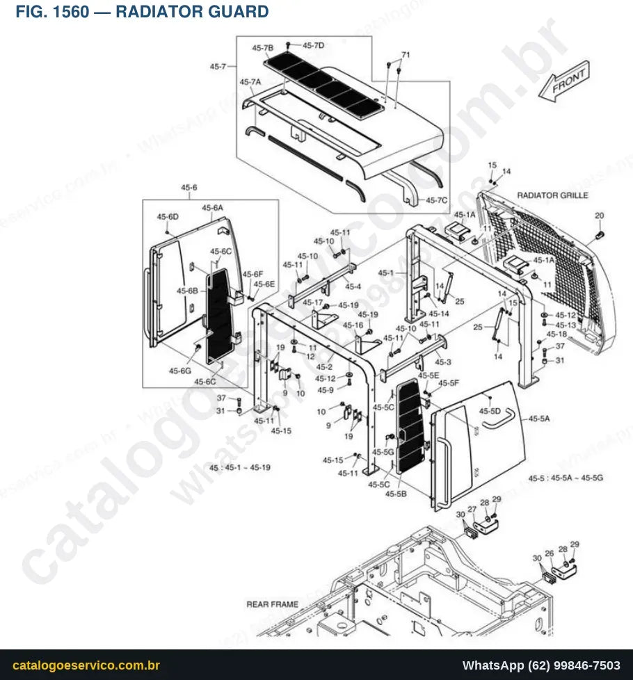 Vista explodida Radiator Guard - Catálogo de Peças Doosan DL350-3
