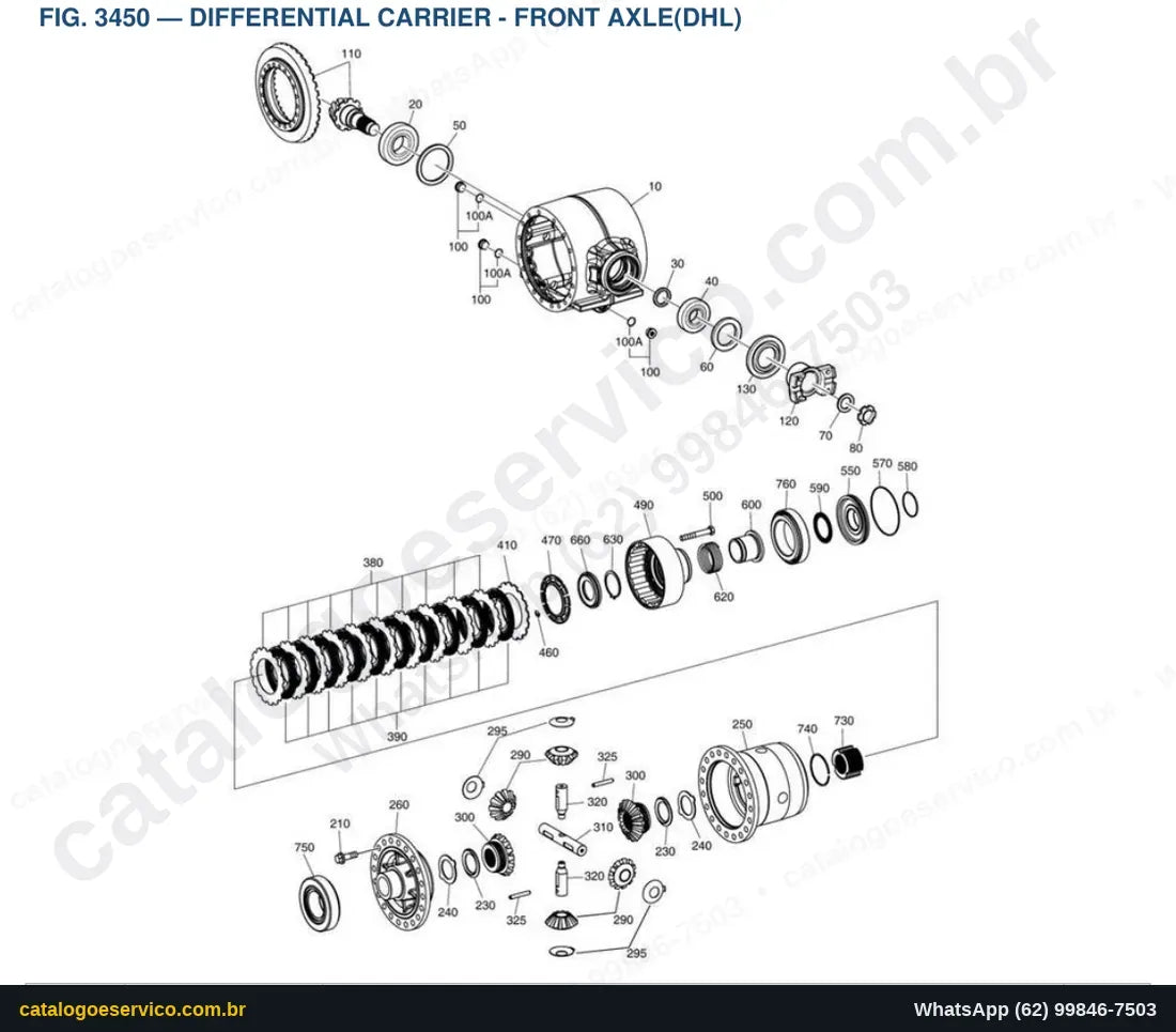 Vista explodida Differential Carrier - Front Axle(Dhl) - Catálogo de Peças Doosan DL350-3