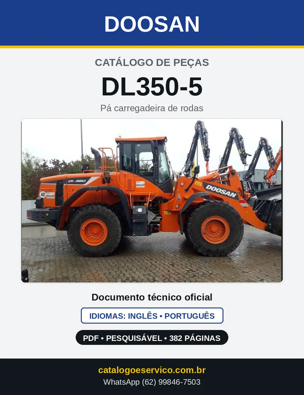 Capa do Catálogo de Peças Doosan DL350-5 em PDF, inglês e português
