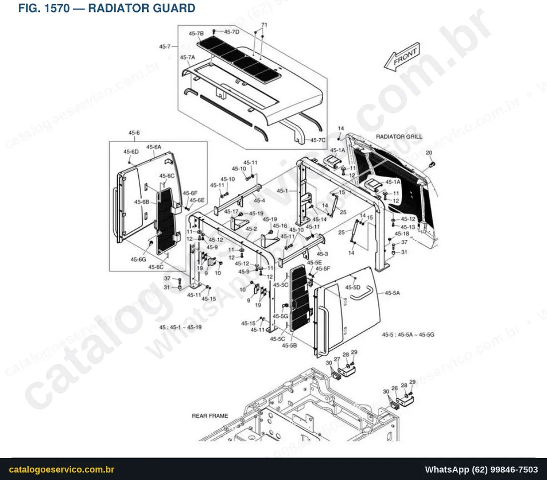 Vista explodida Radiator Guard - Catálogo de Peças Doosan DL350-5