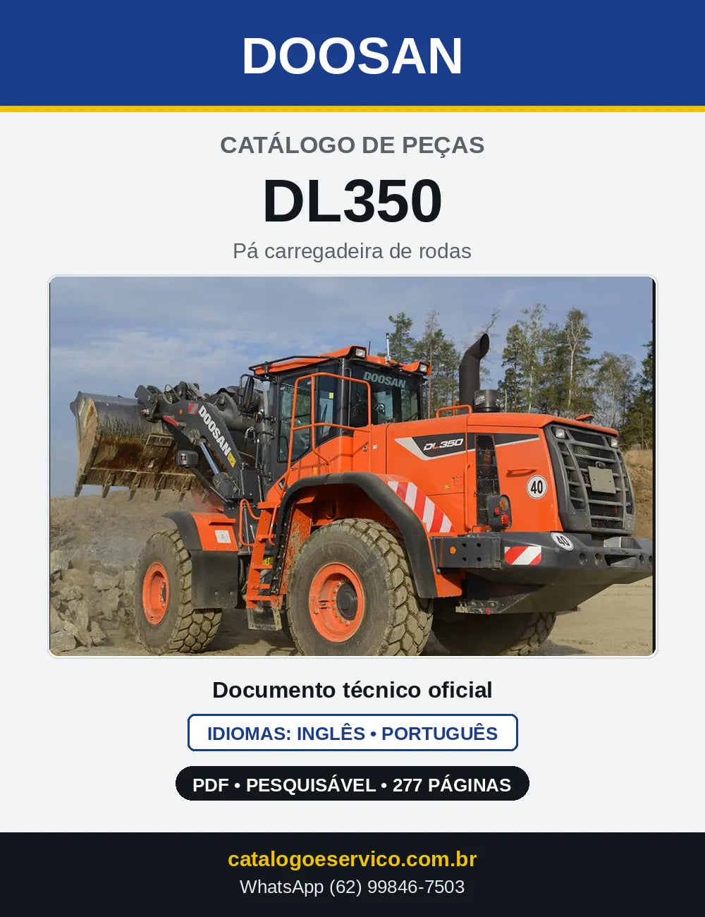 Capa do Catálogo de Peças Doosan DL350 em PDF, inglês e português